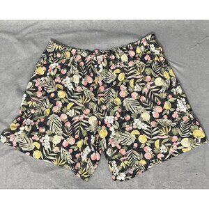 CJ Banks Womens Sz‎ 2X Shorts Olive Green Floral Hawaiian Linen Blend Pull On